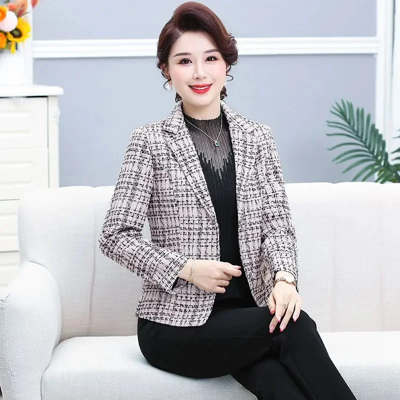Primavera outono ternos curtos jaqueta feminina 2025 novo solto elegante casaco xadrez único breasted blazer moda casual outerwear feminino