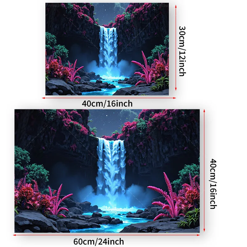 قطعة واحدة من نسيج الحائط "نسيج الشلال المسحور - مشهد الزهور النابضة بالحياة والسماء الليلية" #3