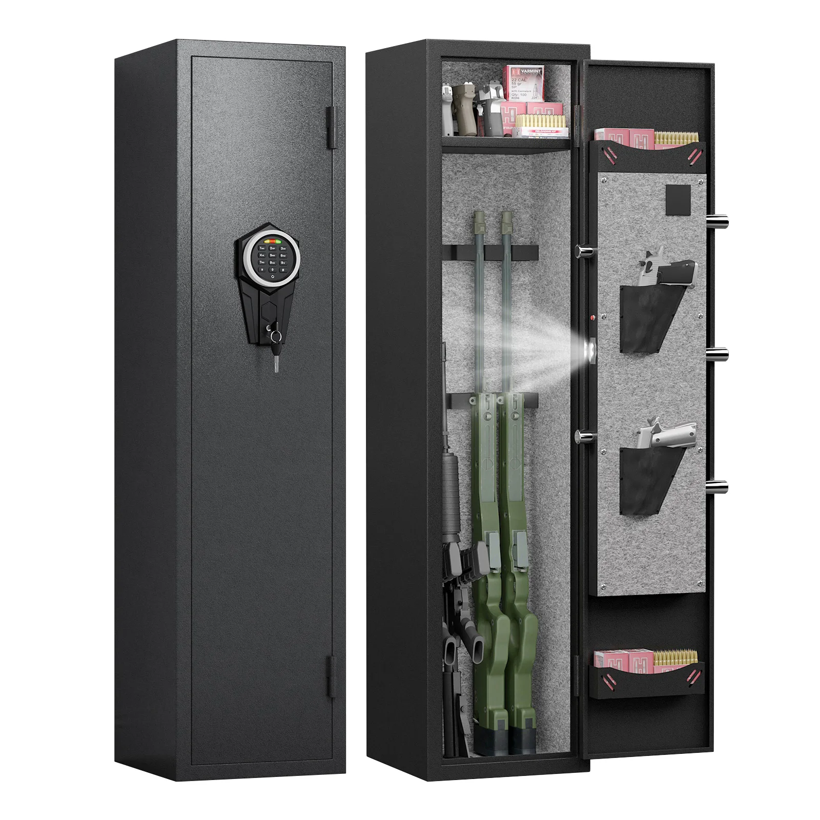 3-5 Quick Access Gun Safe with Silent Mode and Alarm System, Gun Cabinet with Removable Shelf and 2 Adjustable Gun Slots