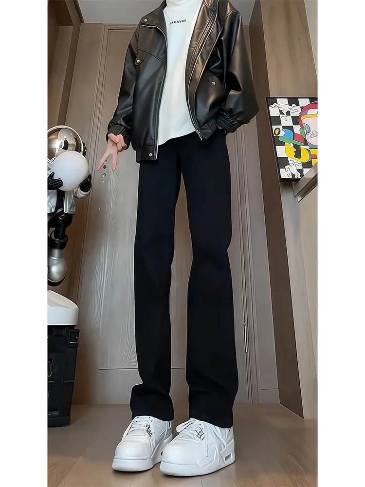 

Cleanfit Men's Bla Flared Jeans Winter Thiened Fce Straight Leg American Retro High Street Sle Youth Wear