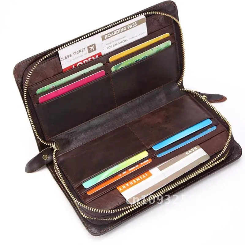 

Business Genuine Leather Wallet Men Long Leather Phone Bag Purse Clutch Handy Male Money Wallet Bag Coin Card Large Holder Size