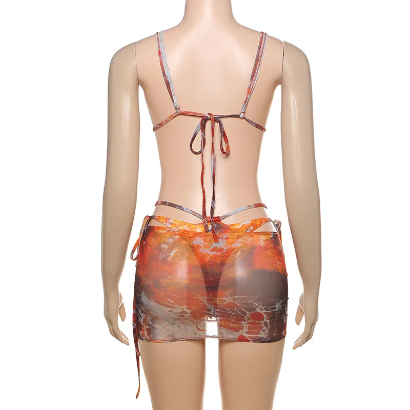 VEITCHE Sommer-Perlen-Patchwork-Bikini, 3-teiliges Set, sexy bunte BH-Tops + störende Slips + hohle Röcke, Strand-Badeanzüge – Detail 14