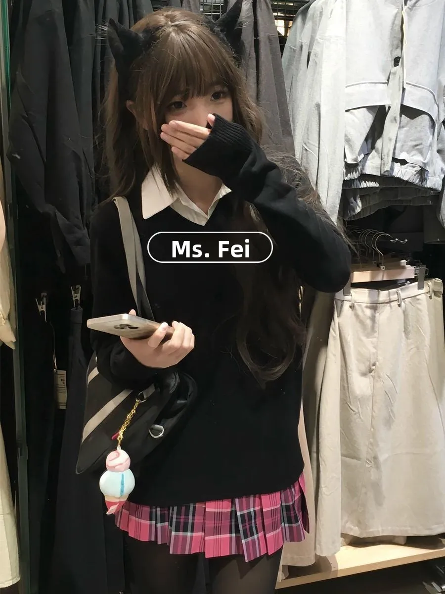 

Original Bla Knitted Sweater Set College Sle Outerwear Winter Faion Casual Floral Patterned Skirt Four Piece Set for Women