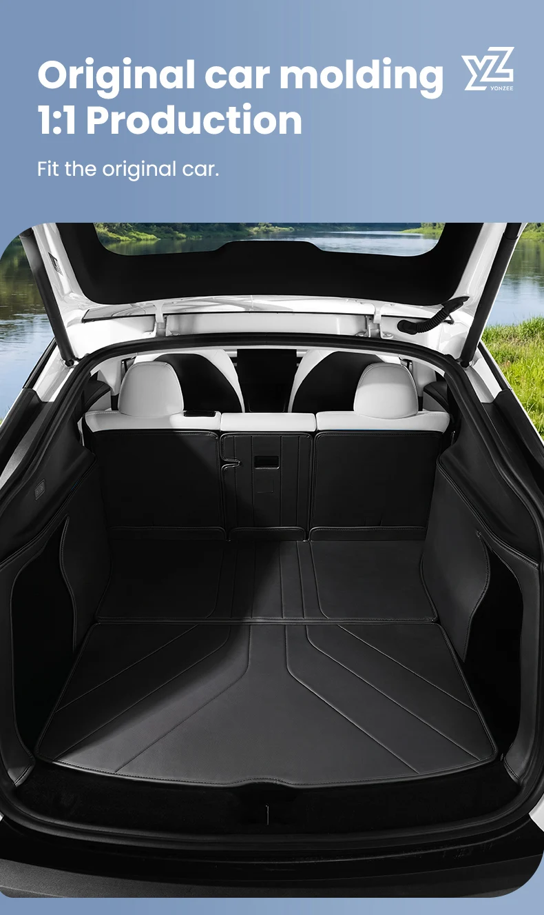 YZ Für Tesla Model Y Kofferraummatte Juniper 2025 2026 Vollflächige Leder-Kofferraummatte Laderaumauskleidung Kofferraumschutz Zubehör – Detail 15
