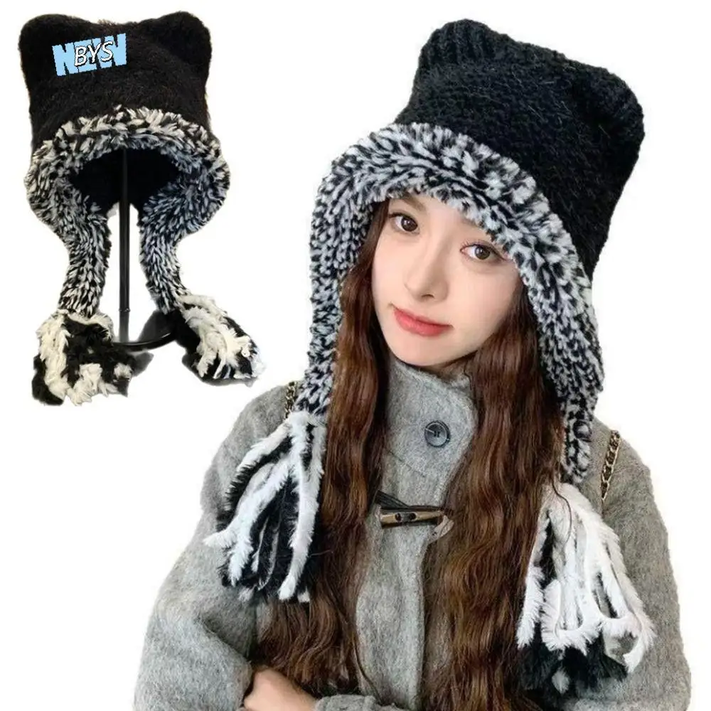 

Cat Ears Ear Protection Hat Korean Style Windproof Winter Pullover Hats Keep Warm Breathable Knitted Warm Hat Autumn and Winter