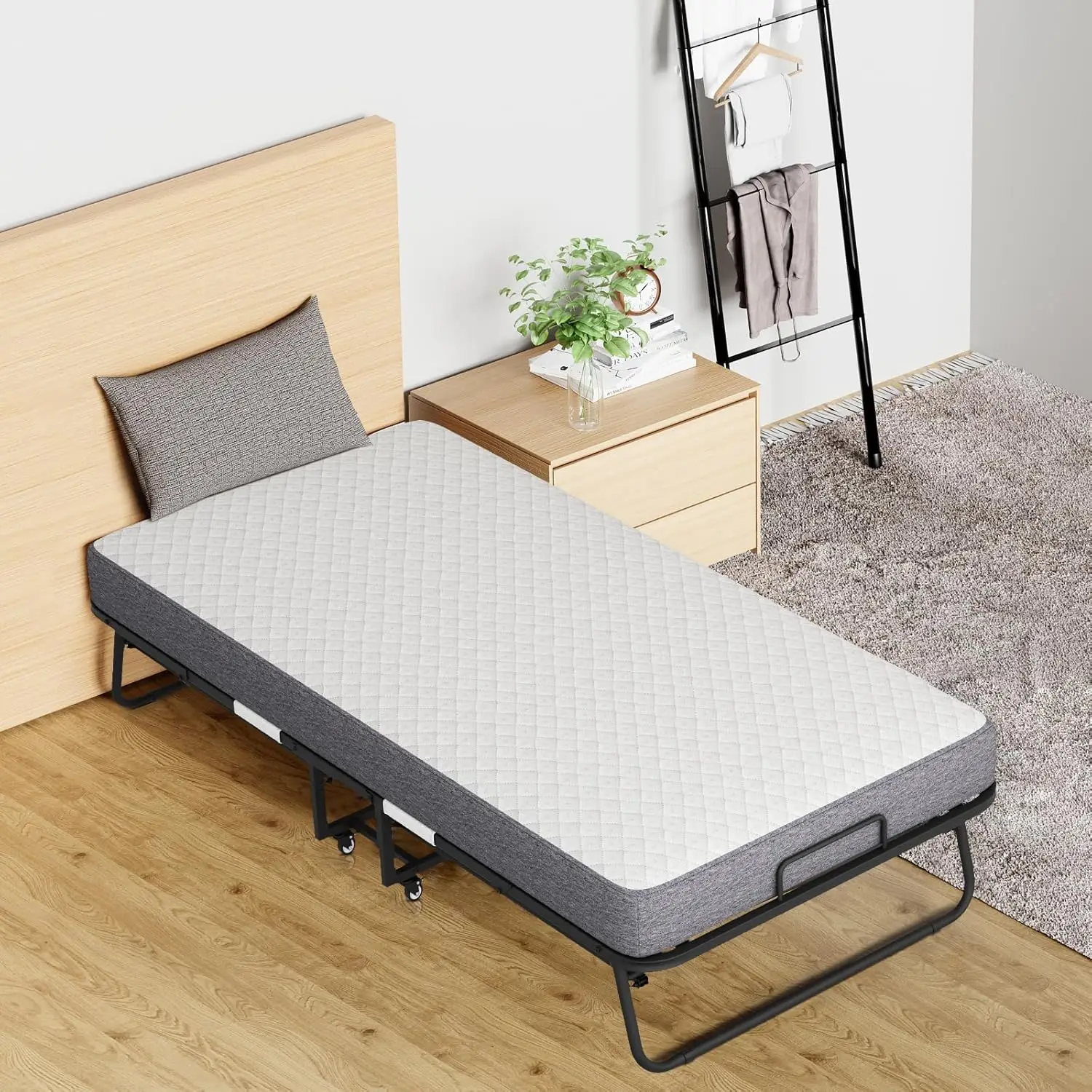 75''x46''Folding Bed with Mattress for Adults, Large Size RollAway for Guest, Portable Folded with Soft Mattress