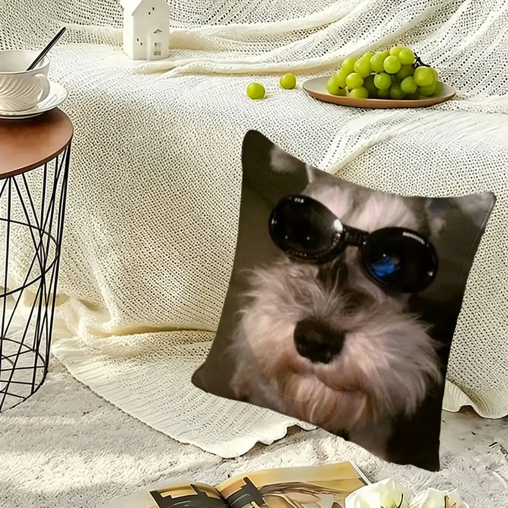 Cute Schnauzer Dog Square Double-Sided printed Pillow Case Bedroom Bedside Pillow Sofa Cushion Cover