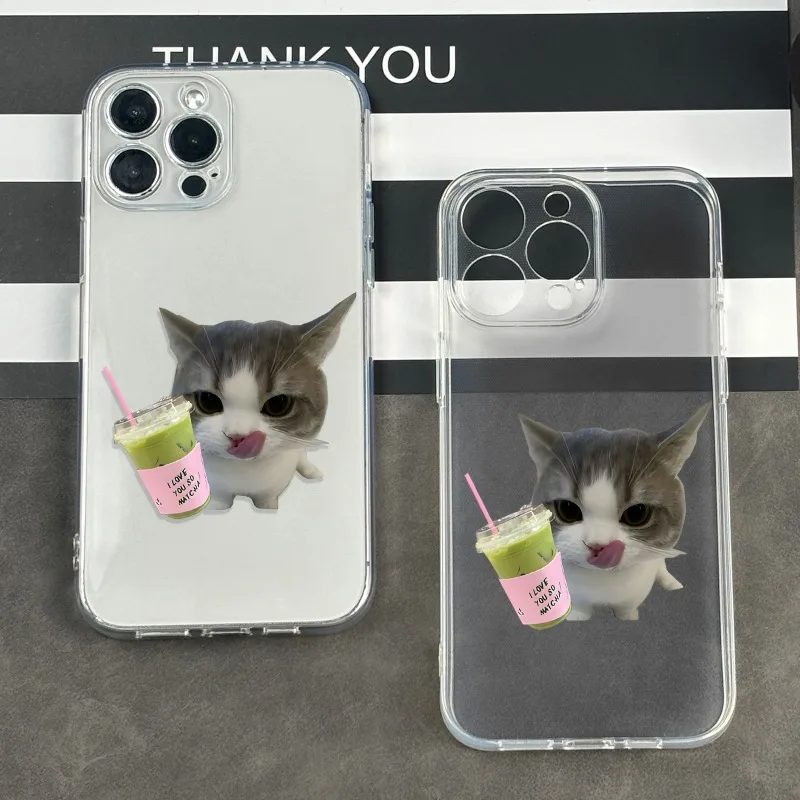

Чехол для телефона с рисунком чайного кота, подходит для iPhone 16, 15, 14, 13, 12, 11 Pro/Max/Plus, прозрачная задняя крышка с защитой от падения
