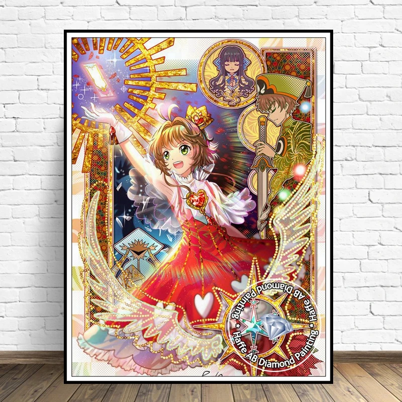 Japońskie anime Cardcaptor Sakura 5d diamentowe malowanie AB wiertła piękne kreskówki dziewczyny Keroberos ścieg krzyżykowy prezent Home Decor