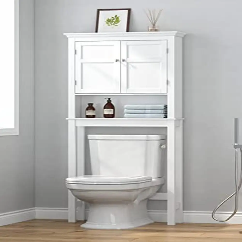 

Adjustable Shelves Over The Toilet Bathroom Cabinet Organizer Modern Style Space Saver Durable White Rack 8"D x 26"W x 65"H_