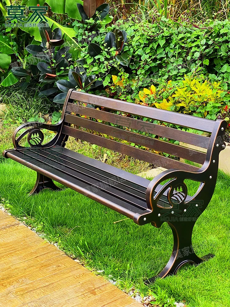 Outdoor Park Chair Cast Aluminum Garden Iron Backrest Three-Person Strip Outdoor Bench