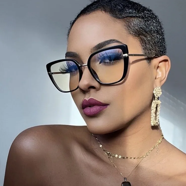 Cat Eye Anti Blue Light Myopia Glasses Classical Optical Glasses Women Metal Temple Customized Brand Design Prescription Glasses