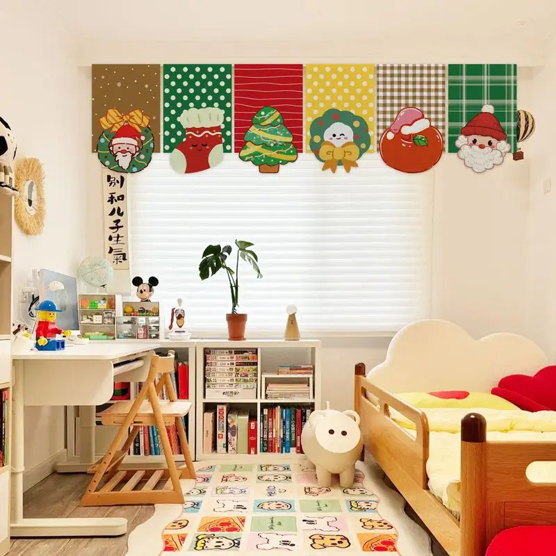VIKAMA Christmas Pennant Cartoon Santa Stocking Tree Wreath Print Triangle Flag For Kids Room Nursery Party Home Decor