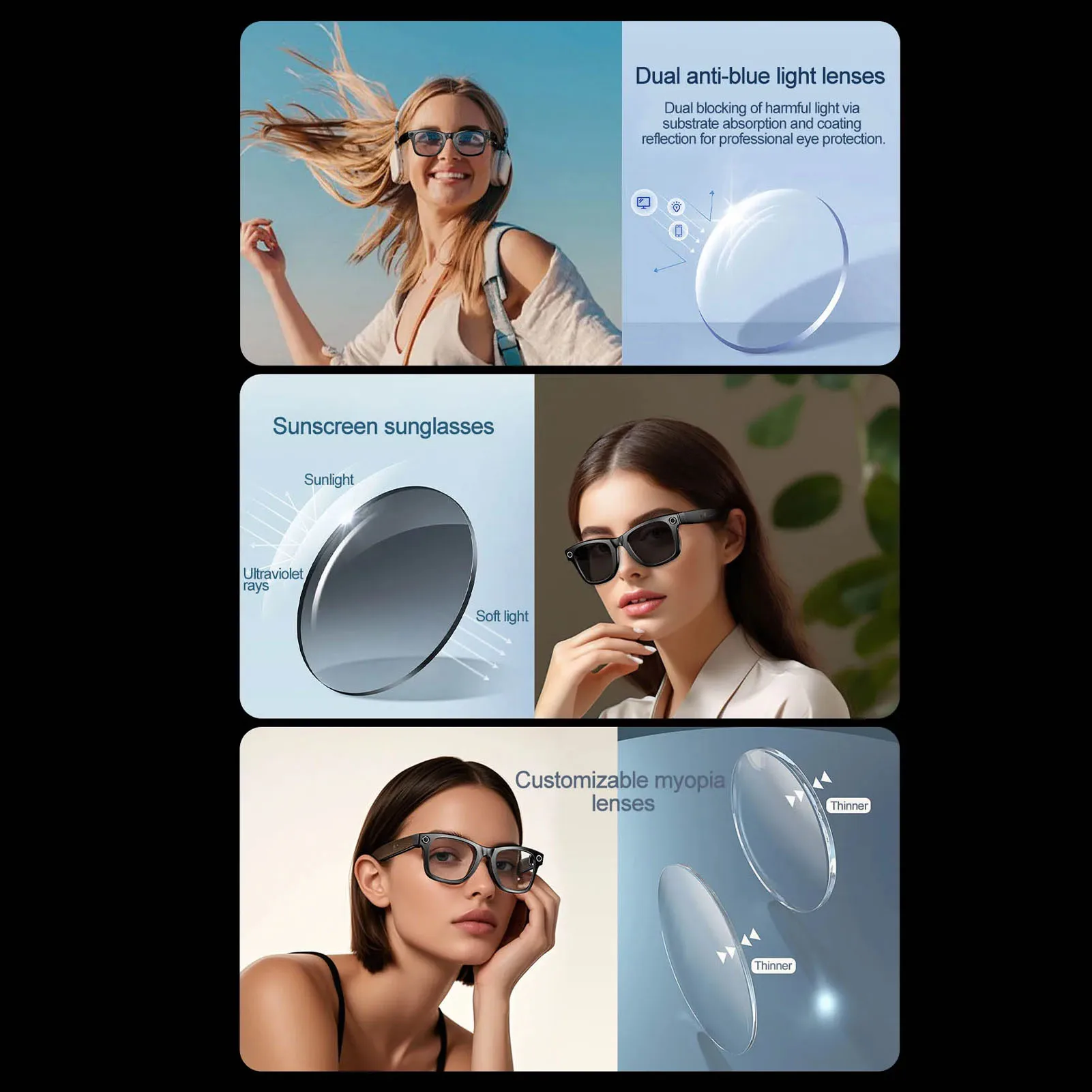 Gafas Bluetooth 5,4 reconocimiento de fotos AI Unisex 12 horas de duración de la batería gafas de traducción inteligentes con cámara 1080p para ciclismo