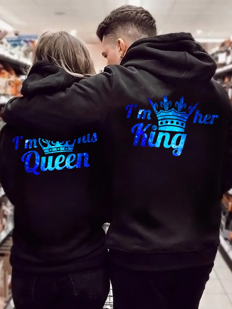 

Couple Hoodies Starry Sky Style King Queen Crown Graphic Sweatshirt Fashion Long Sleeve Pullover Harajuku Women Lover Sudaderas