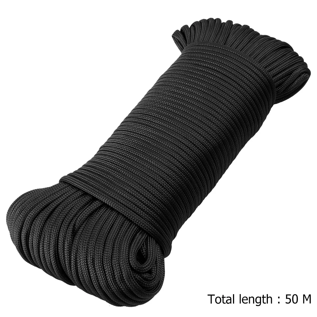 1Pcs 50M Black Climbing Rope Reinforced Polyester Life Saving Rope Auxiliary Cord Mountaineering Rappelling Parachute Sling