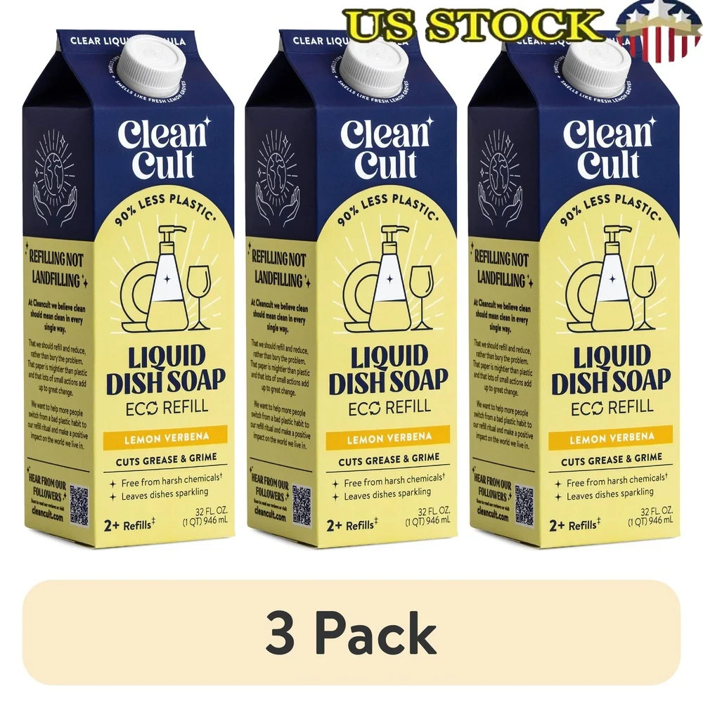 

3 упаковки, заправка для мыла для посуды, натуральные ингредиенты, аромат лимонной вербены, мощный очиститель жира, экологически чистый, без жестокости, 32 унции