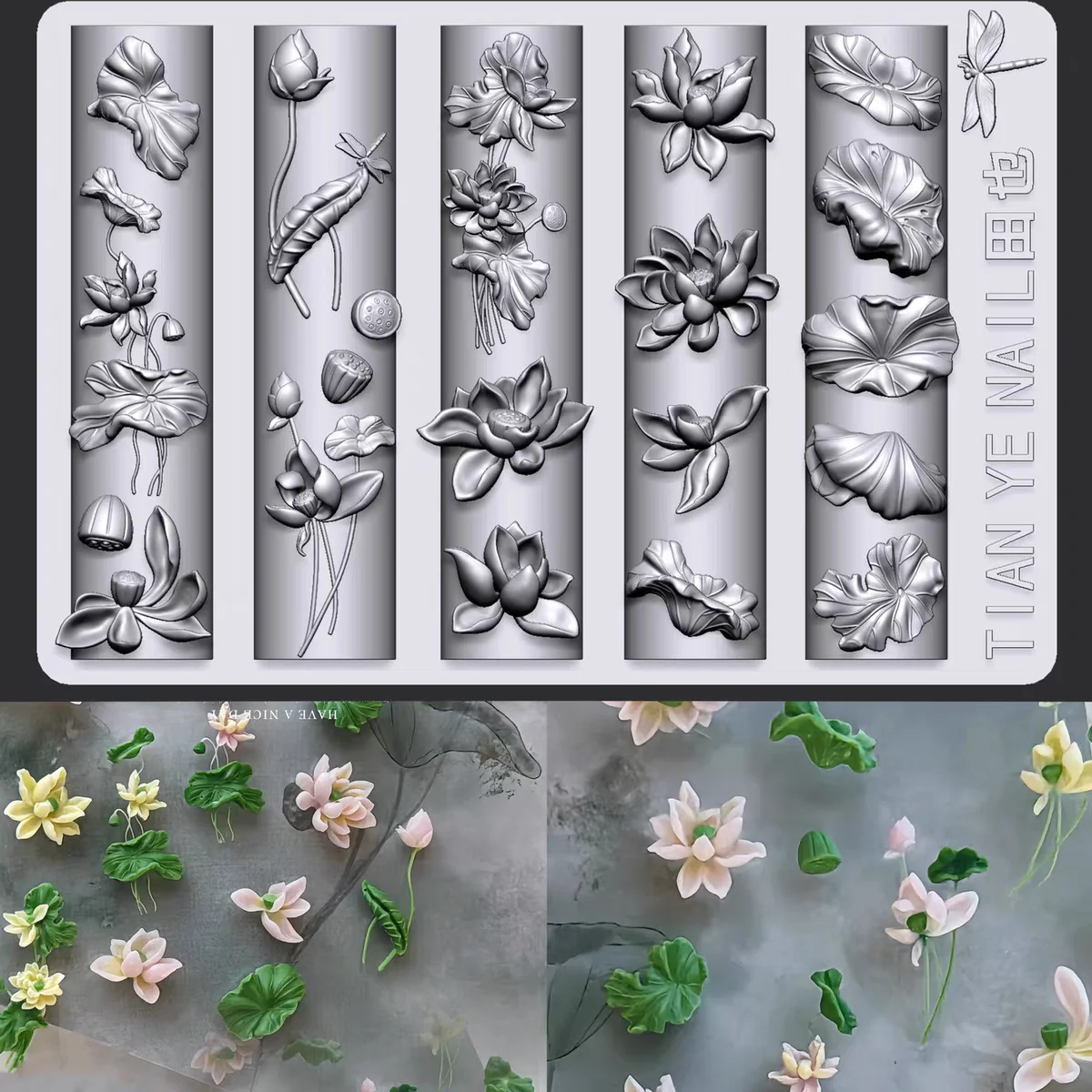 1 szt. Lotos Złota Rybka Lilia Guzik Forma Akrylowa 3D do Paznokci DIY Silikonowe Szablony do Paznokci Forma do Paznokci