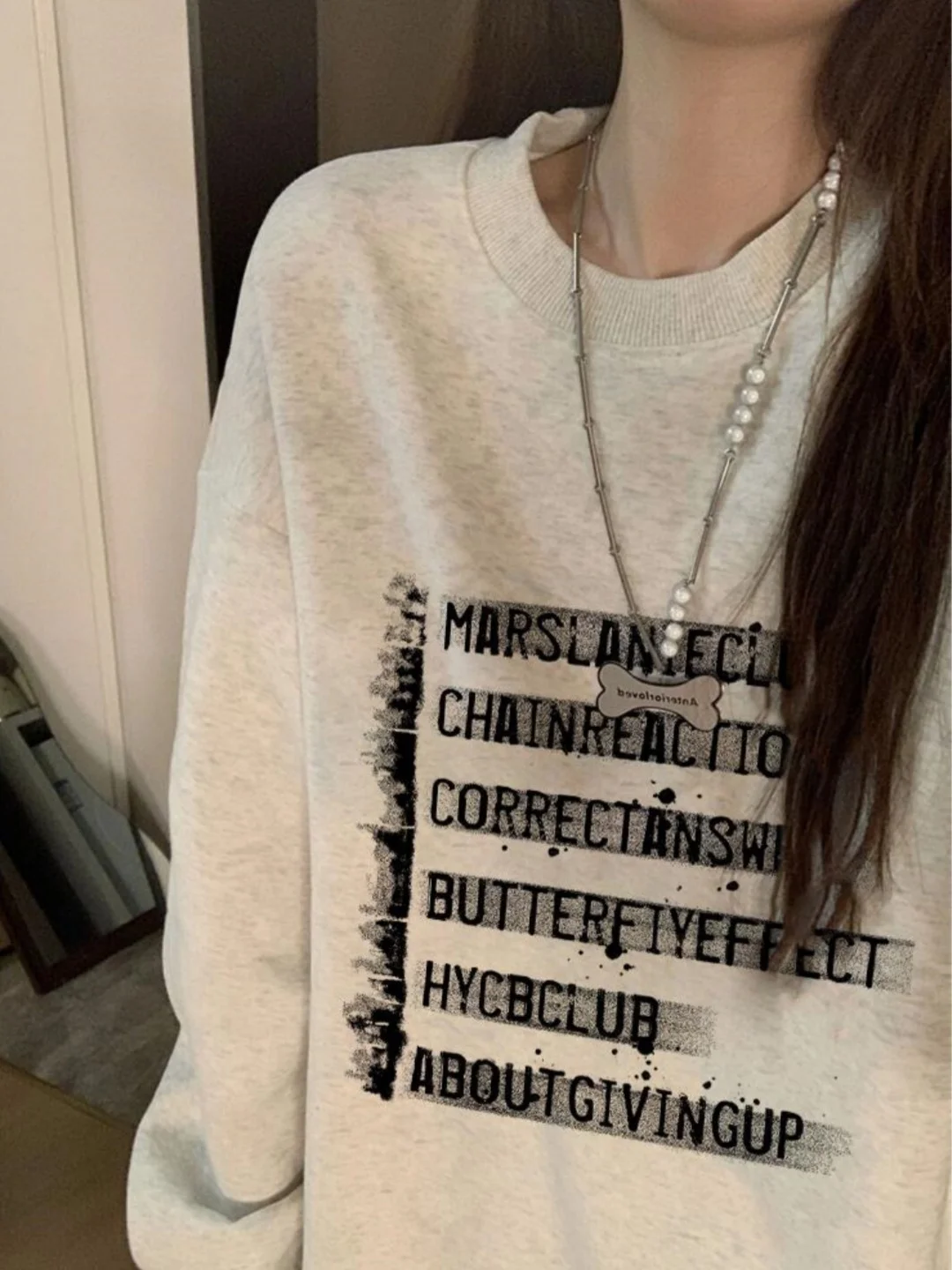 

American Style Printed Letter round Neck Sweatshirt Women's Loose Design Long Sleeve Top Heavyweight High Street Fashion