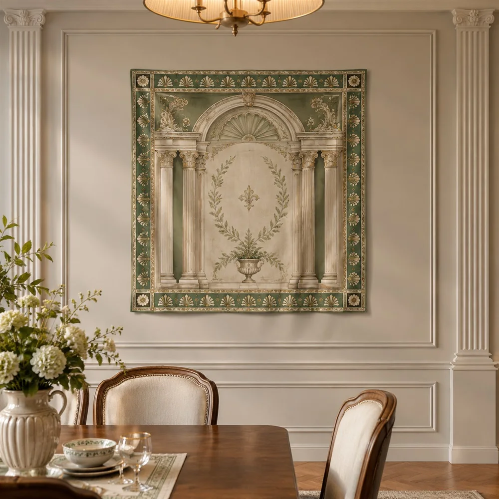 VIKAMA Column and Arch Border Frame Tapestry Wall Hanging, Neoclassical Wall Art Tapestries for Kitchen Dining Room Living Room