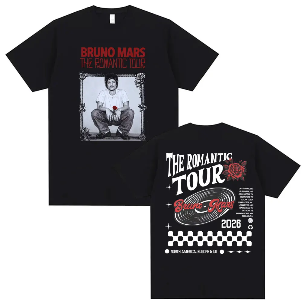 Bruno Mars The Romantic Tour 2026 Double Sided Print T Shirts Men Women Hip Hop Punk Pop Music T-shirt High Quality Cozy T Shirt