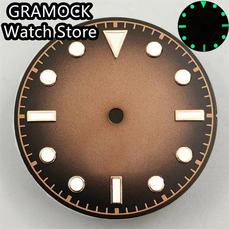 GRAMOCK 29mm rose gold edge time mark dial Green luminous fit NH35 NH36 ETA2824 2836 Miyota8215 DG2813 3804 PT5000 movement
