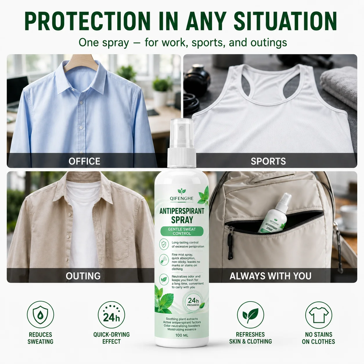 100ml Gentle Antiperspirant Spray Long Lasting Sweat Control Neutralize Body Odor Fine Mist Non-stain Portable Deodorant Spray