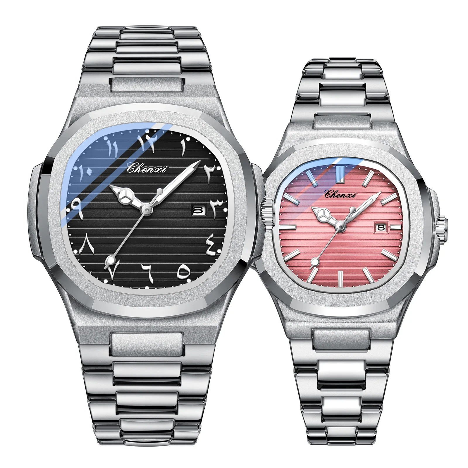 Business Couple Watches Fashion Date Display Quartz Watch For Man Woman Waterproof Stainless Steel Luminous His and Hers Watches