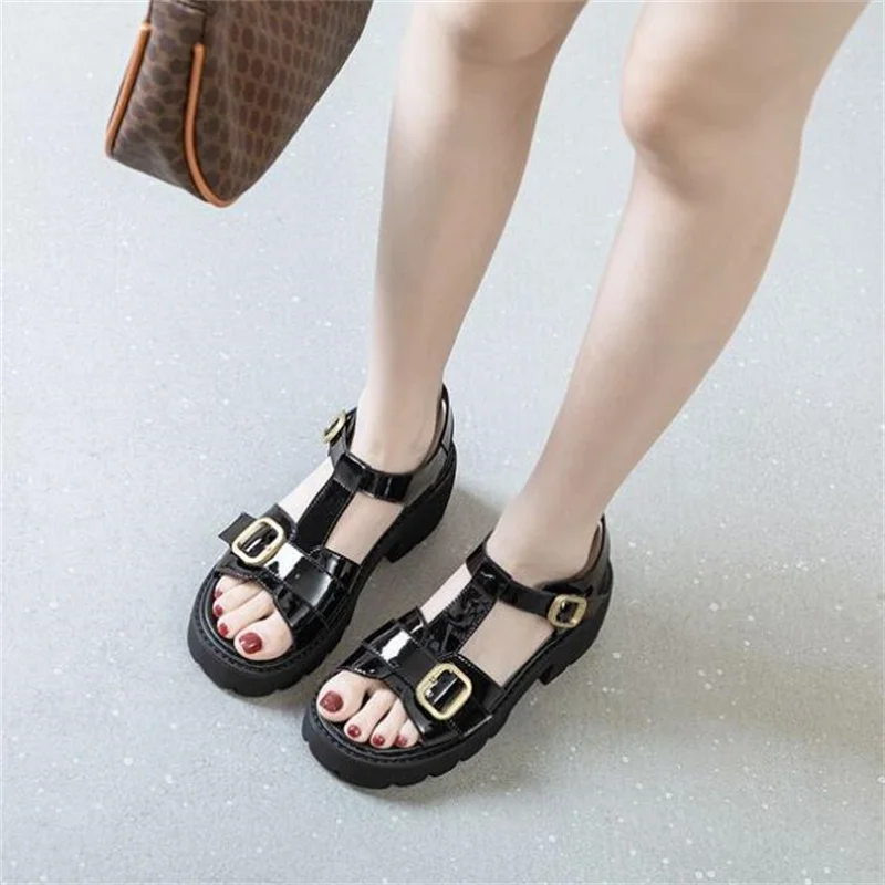 7cm Platform Sandals Wedge Shoes Summer Women Patent Leather Full Cow Women Slides Beach Shoes Sandalias Mujer