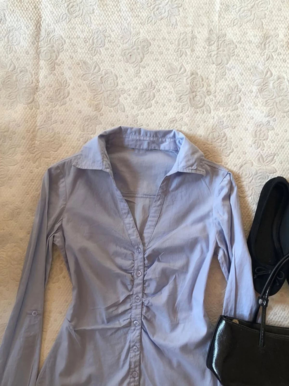 Top da donna lungo vintage blu Sve irt originale retrò Sle Slim Fit V Ne misto cotone traspirante e confortevole