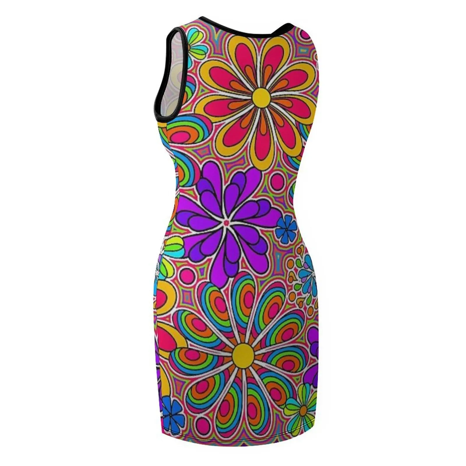 Amusant coloré rétro fleur puissance Art sans manches robe d'été élégante femmes robes vente robes de soirée robes pour bal