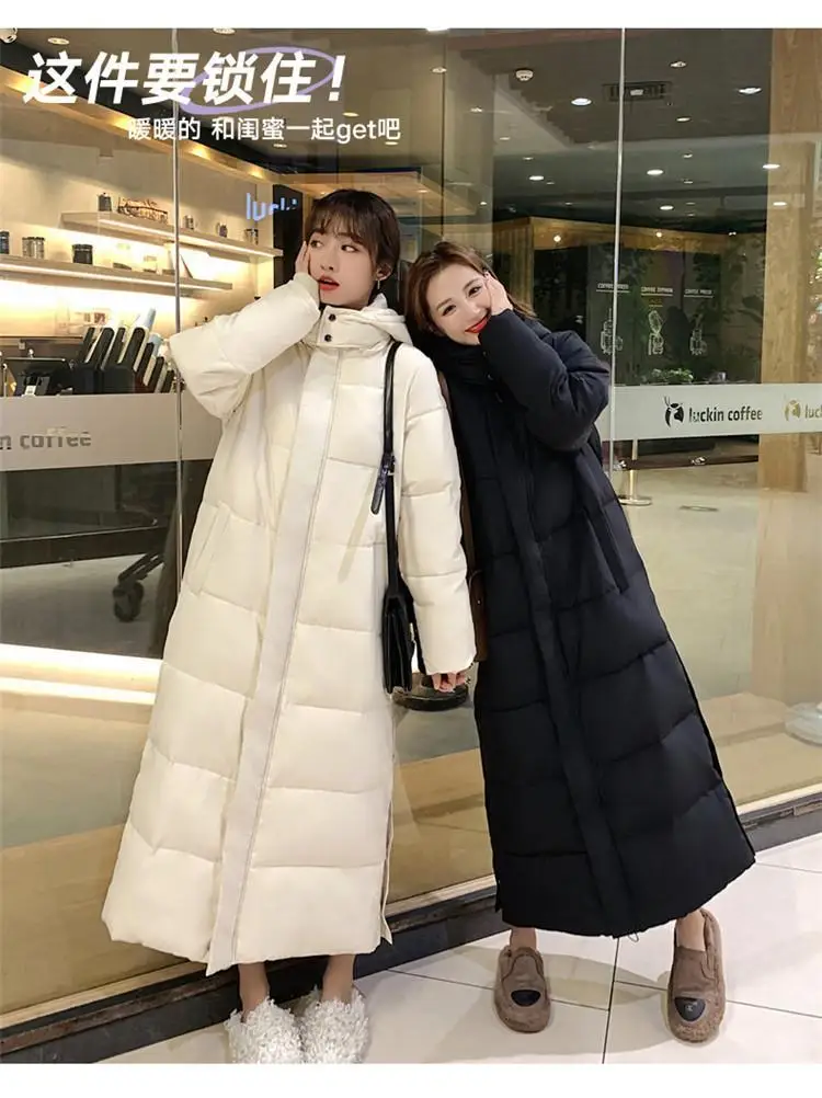 New Female Down Cotton Coat Loose Hooded Parka Overcoat Long Winter Jacket Women Clothes Warm Padded Jackets Oversized Outerwear