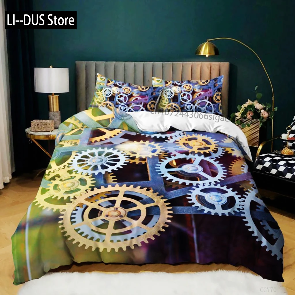 

Gear Duvet Cover Set Colorful Gear Mechanical Device Bedding Set For Kids Boys Men Queen King Size Chic Microfiber Quilt Cover
