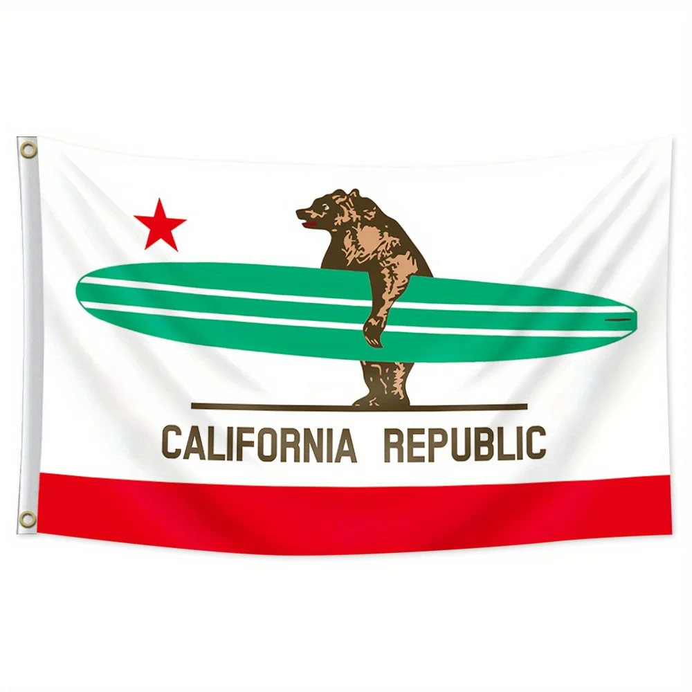 1pc California Bear Flag Surfboard, 60x90cm/ 90x150cm, 2 Metal Grommets, Single-sided Print for Home, Garden, Party, Event Decor