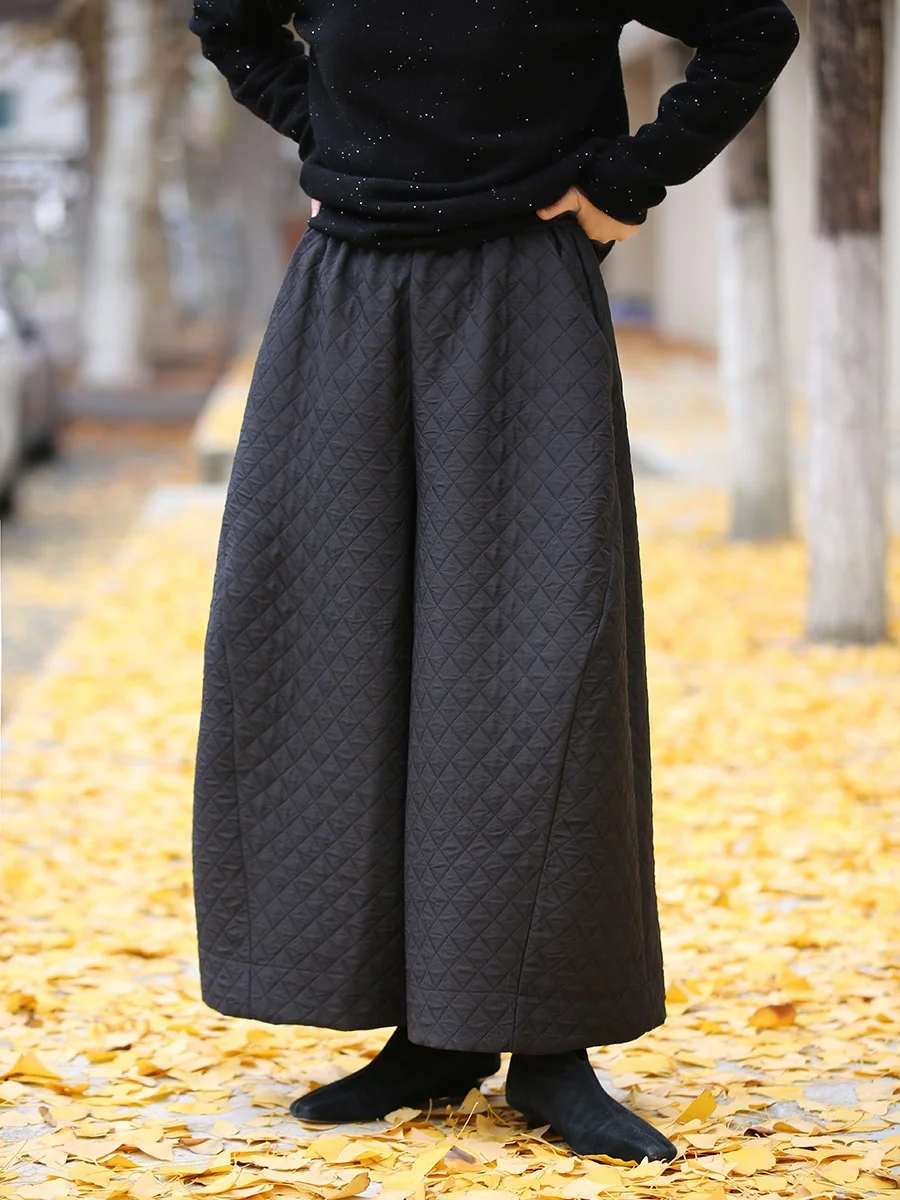 

Warm Thiened Fce Winter Wide Leg Casual Pants Vintage Sle Women's Comfortable Breathable Cotton Polyester Blend