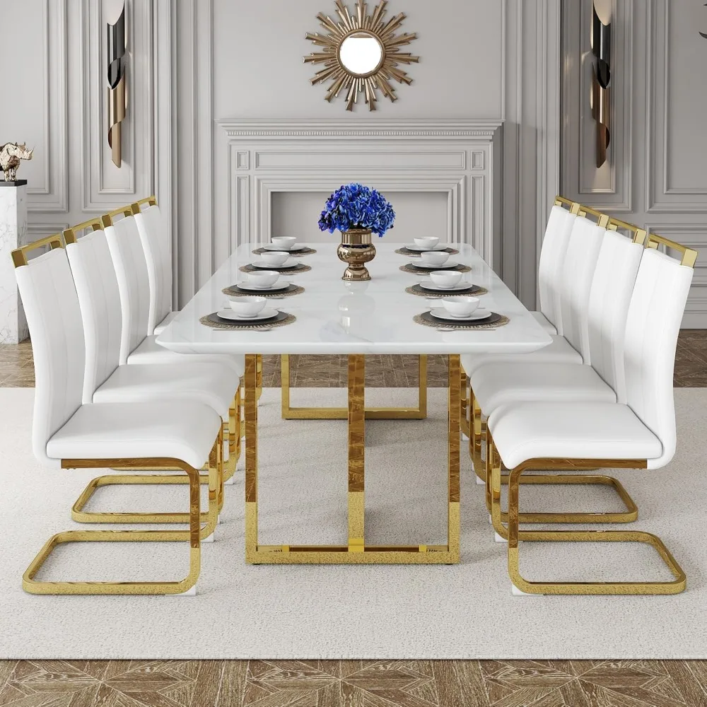 Kitchen Table Sets,Luxury Dining Tables Set with 1.8-inch Faux Marble Table Top＆8Pu Leather Upholstered Chairs, Dining Room Sets