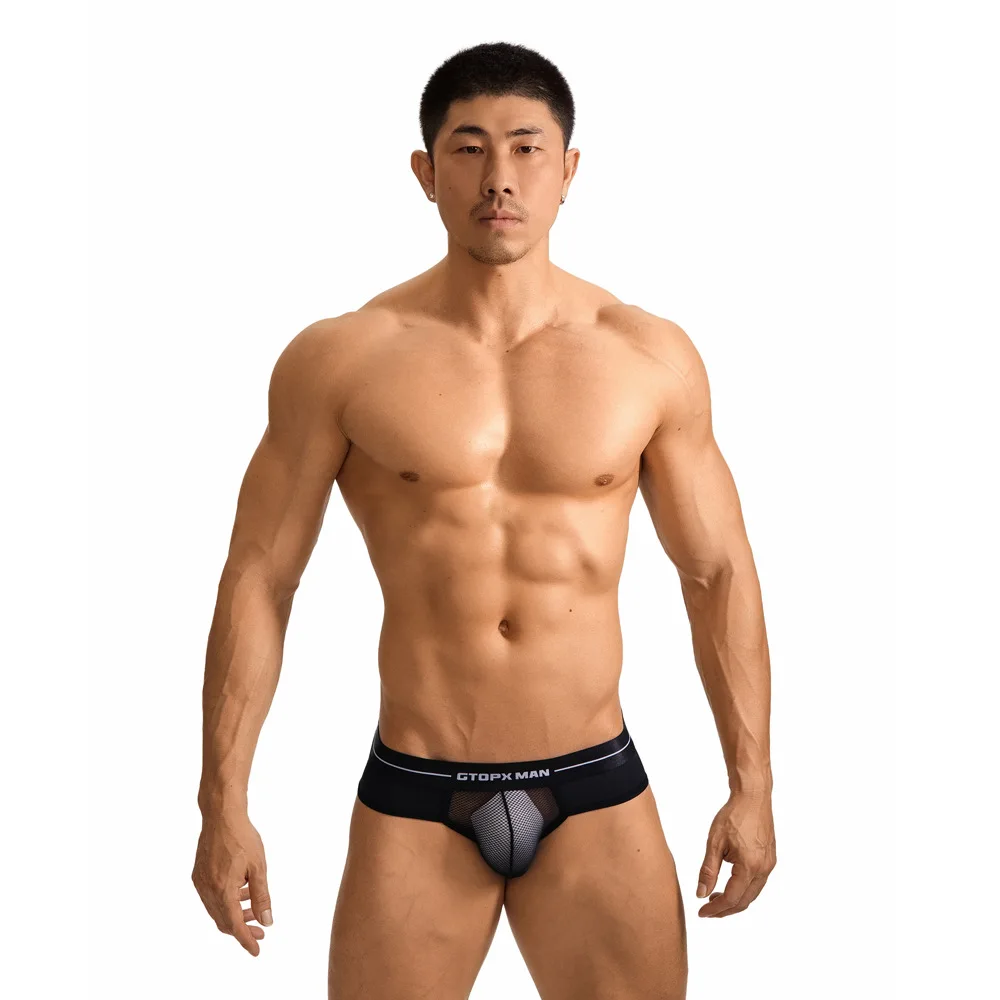 Men's Mesh Thin Single-layer U-convex Underwear Low-rise Sexy Perspective Ice Silk Boys Briefs Breathable Underpants