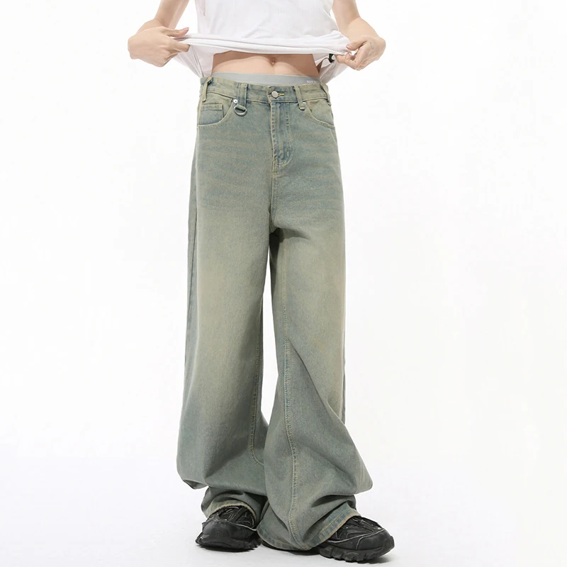 IEFB 2024 Autumn Men Denim Pants Straight Droop Vintage Loose Bottom Straight Wide Leg Casual Male Trousers Korean Style 9C1519