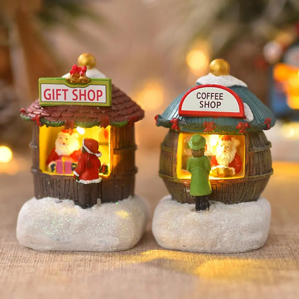 Durable Holiday Decorations Houses Set with Santa Figurine Resin Winter Village Scene for Holiday Home Decor Mini Light-up