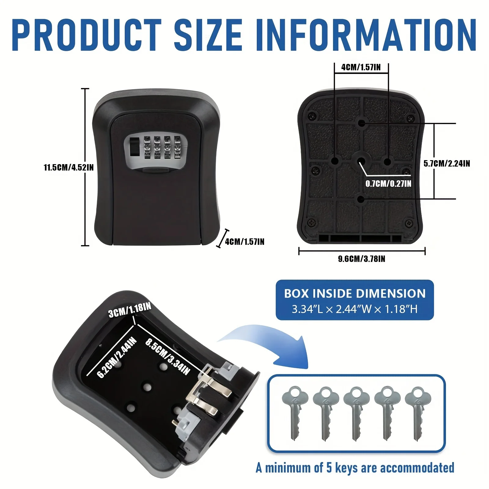 Key Lock Box Wall Mounted 4 Digit Combination Lockbox For Hotel Key Safe Security Storage 5 Keys Large Capacity Resettable Code