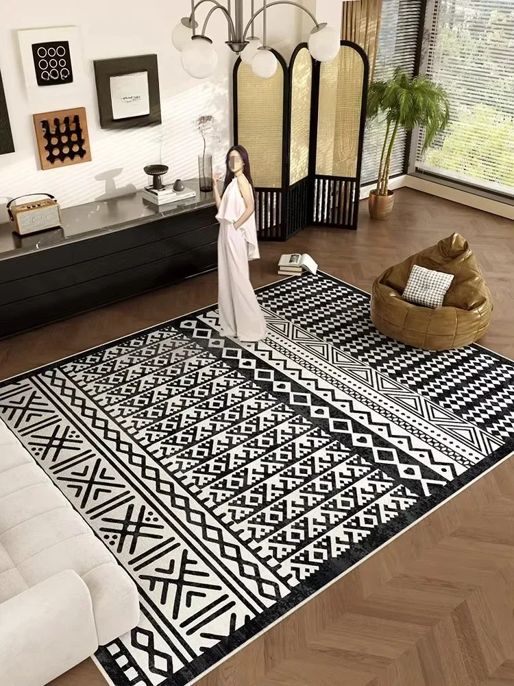 Tuscan Living Room Carpet Black and White Striped Decorative Rug Line Art Bedroom Rugs Large Size Easy To Clean Balcony Carpets