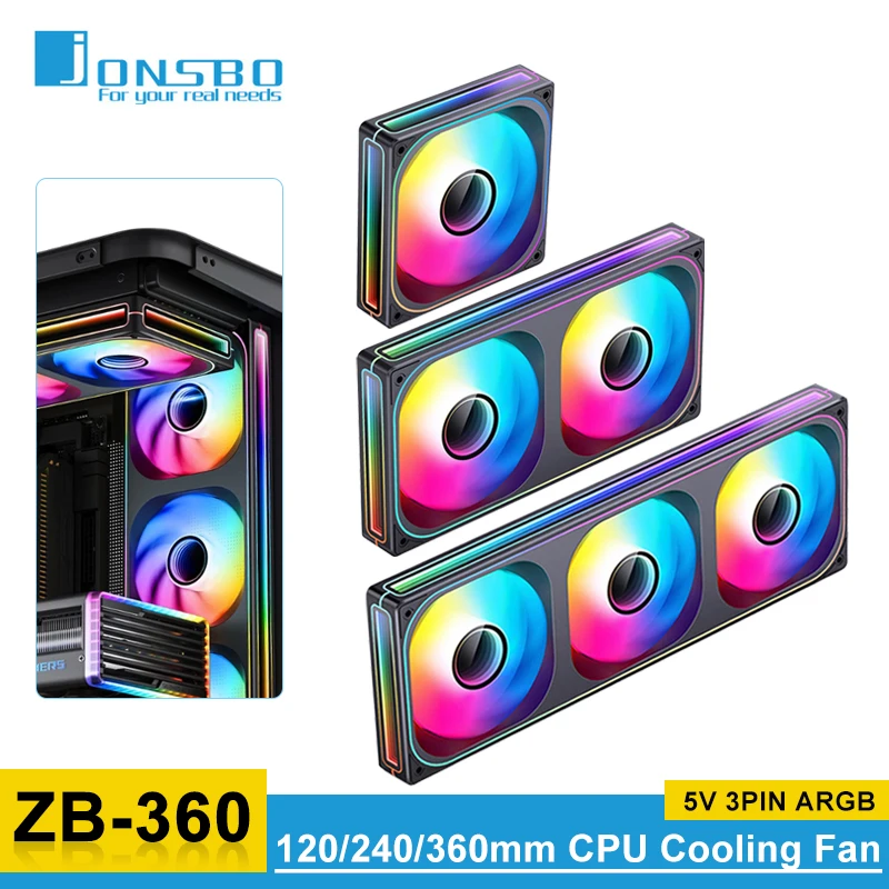 Jonsbo ZB-120/240/360 Computer Case Fan 5V ARGB 120mm Water-Cooled CPU Cooling Fan PWM ZB-360BR Forward/Reverse Fan Kits
