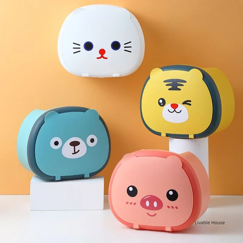 Cartoon Facial Towel Storage Box Wall Hanging Tissue Storage Box Non Punching Roll Paper Storage Tissue Box Paper Towel Holder