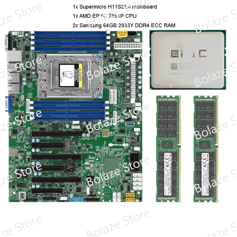 Supermicro H11SSL-i Placa-mãe/amd Epyc 7551p Cpu/samsung Ddr4 64gb Ram 2933Y *2