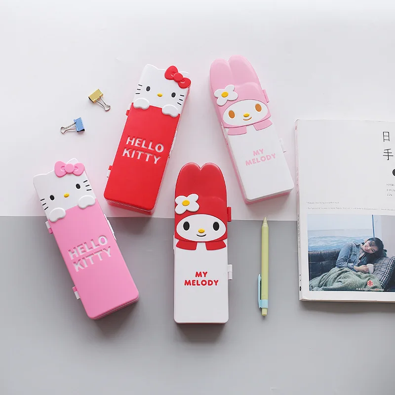 

6pcs Sanrio Kt Cat Shaped Pencil Box My Melody Plastic Stationery Storage Box Stereo Pencil Box Peripheral Products Kid Gift