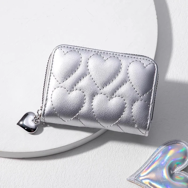 Женский кошелек для кредитных визиток, держатель для визитных карточек в форме любви на молнии, маленькие милые кошельки для карточек для женщин, для смены денежного ключа, удостоверения личности