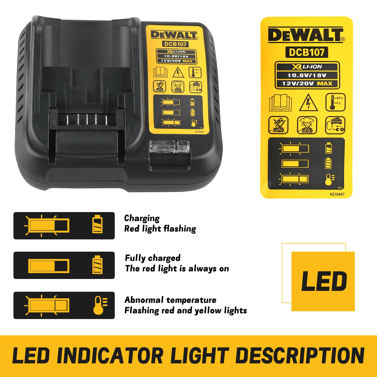 Carregador de Bateria de Lítio DCB107 2A para Dewalt 10.8V 18V, Adequado para o nível Dewalt DW089LG