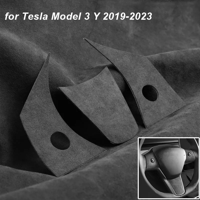 3PCS Suede Model Y Steering Wheel Panel Patch Sticker Decoration for Tesla Model 3 Y 2019 2022 2023 Interior Accessories