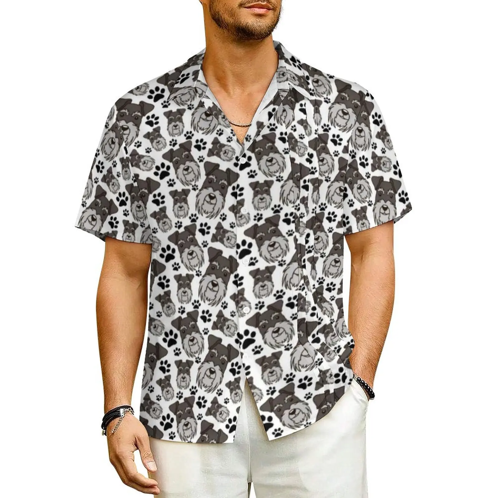 Puppy Dog Casual Shirt Sweet Standard Schnauzer Elegant Hawaiian Shirts Men Short Sleeve Beach Harajuku Design Oversized Blouses