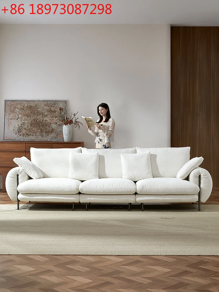 

Four-person oil milk wind sofa simple modern medieval chenille living room lazy removable and washable fabric sofa